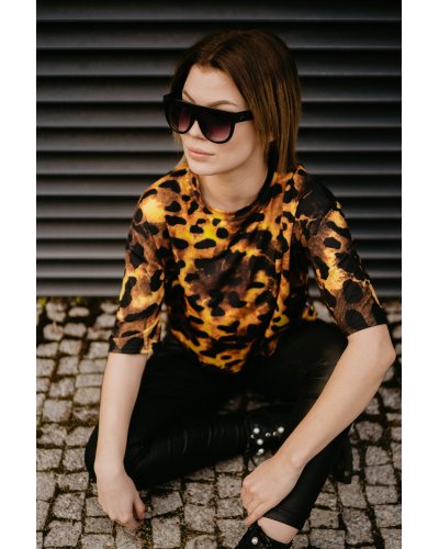 T-shirt Crop Gold Leopard