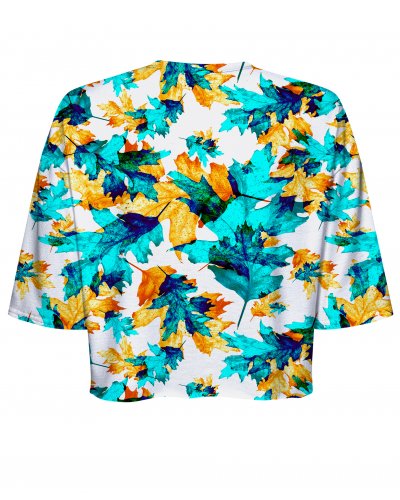 T-shirt Crop Cyan Leaves