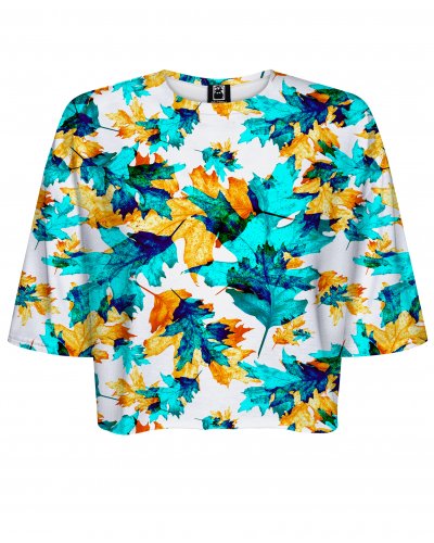 T-shirt Crop Cyan Leaves